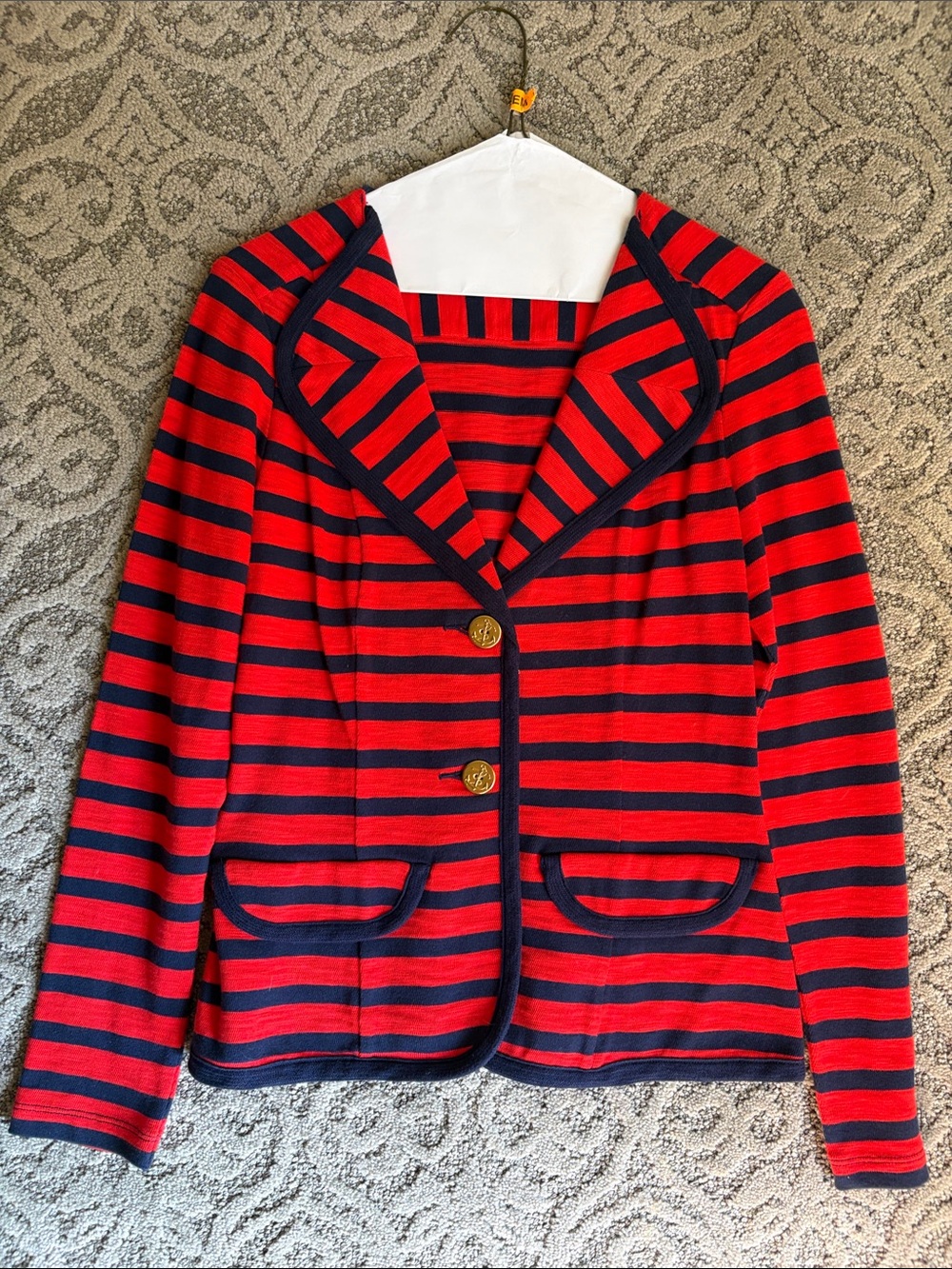 CAbi Red & Navy Striped Blazer Jacket